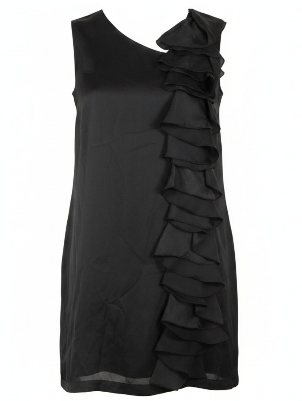 GO INTERNATIONAL‎ | Classic Black Sleeveless Shift Cocktail Dress Ruffle LBD | S